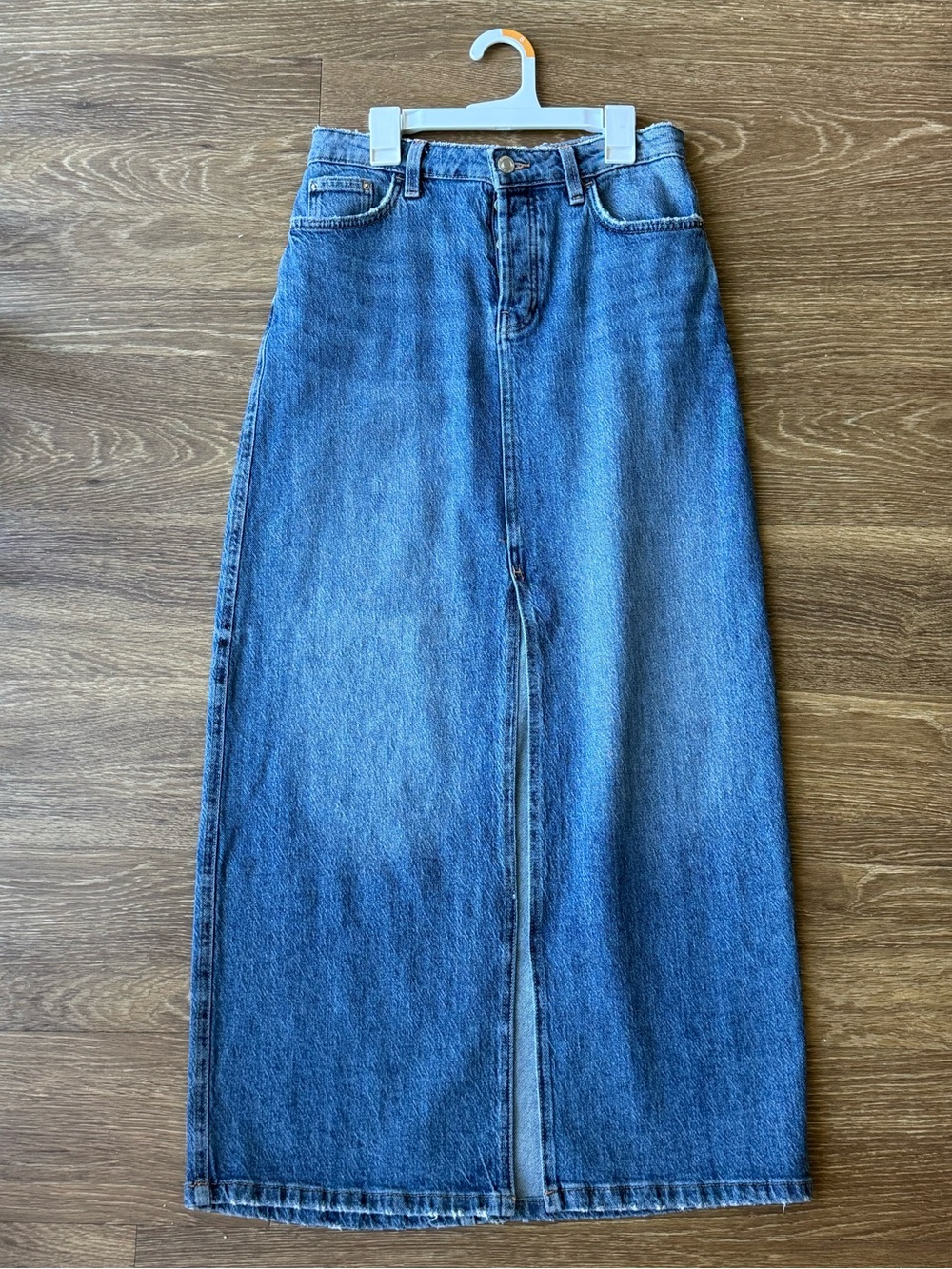 Zara Blue Maxi Denim Skirt with Front Slit - Women Jeans